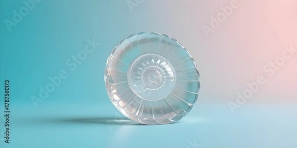 Fototapeta Elegant clear glass shell on pastel background with soft light showcasing intricate design and smooth textures