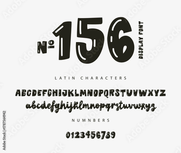 Obraz Playful Latin alphabet and numbers made in a cute childish style. Uppercase and lowercase letters in a vector. Lettering