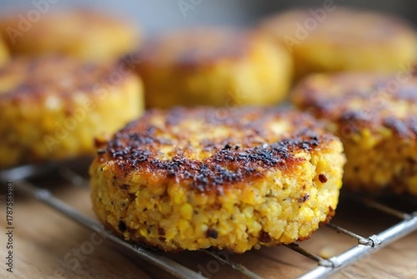 Obraz Delicious quinoa cakes recipe golden brown and perfectly crispy healthy and vegan food idea