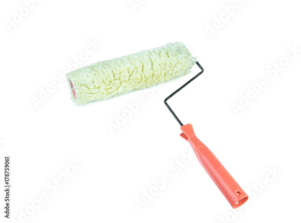 Obraz Old roller paint brush on white background