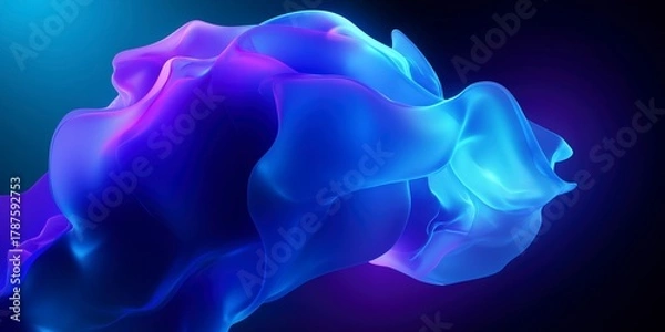 Fototapeta Abstract image featuring a seamless transitioning fluid blob in vibrant blue, magenta, and purple colors, floating or moving against a dark background, creating a futuristic, ethereal, and soft effect