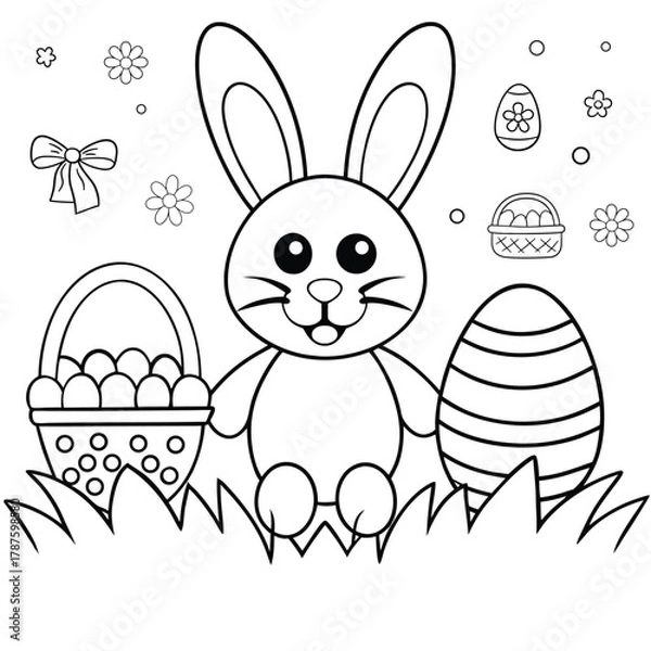 Obraz bunny carrying basket full of decorated easter eggs coloring page