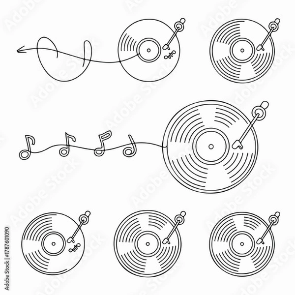 Fototapeta  Vinyl Monoline Music Set — Matching Vector Assets