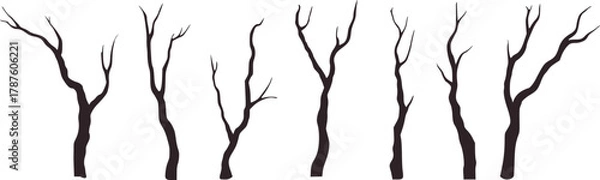 Fototapeta Stark bare branches dark illustration trees silhouette