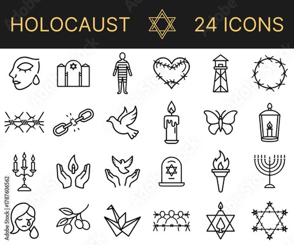 Fototapeta Holocaust symbols and icons in various designs and styles  
