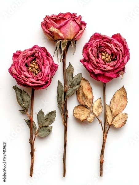 Obraz Dried Pink Roses Displaying Beauty in Decay on a Simple Background