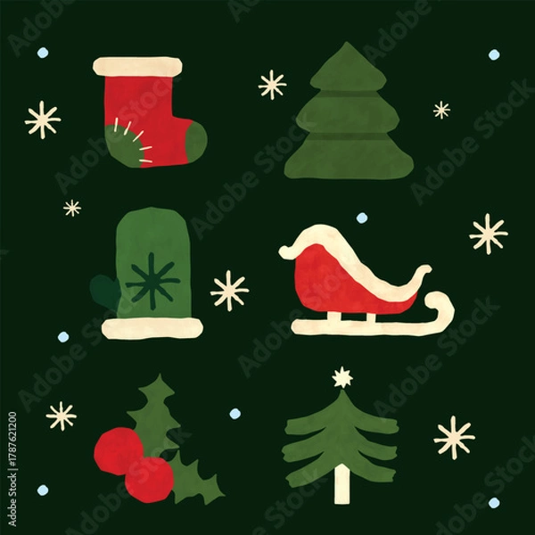 Obraz Cute Christmas Paper Cut Icons