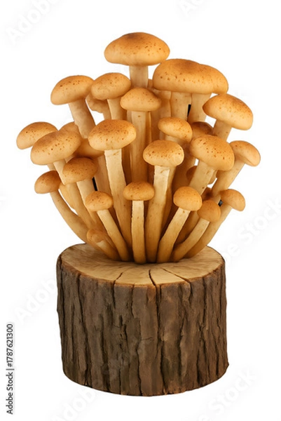 Fototapeta 
Honey mushrooms growing on a tree stump, isolated on a transparent background
