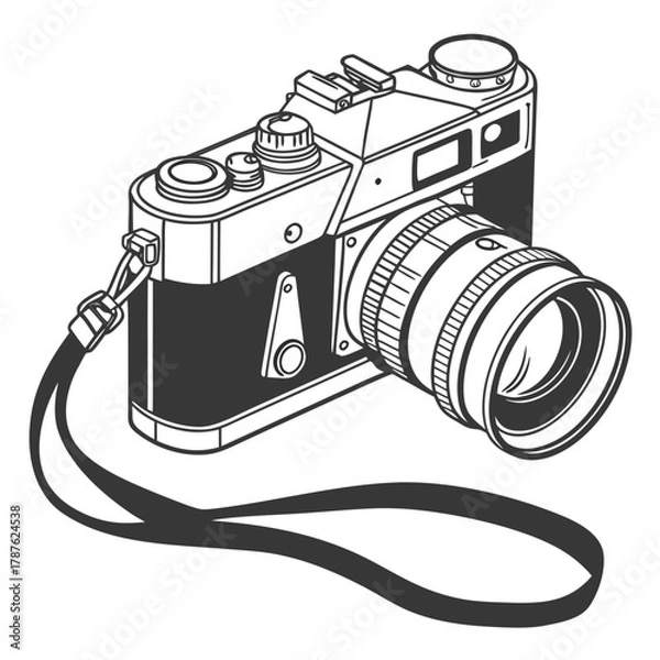 Fototapeta Illustration of a classic camera with a strap