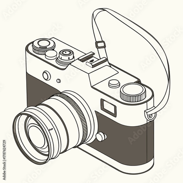 Fototapeta Illustration of a vintage camera with a strap