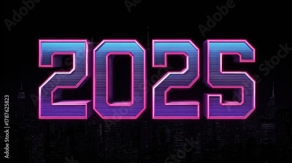 Fototapeta Futuristic Neon 2025 Design with Bold Typography and Vibrant Colors Against a Dark Background for Artistic and Creative Projects