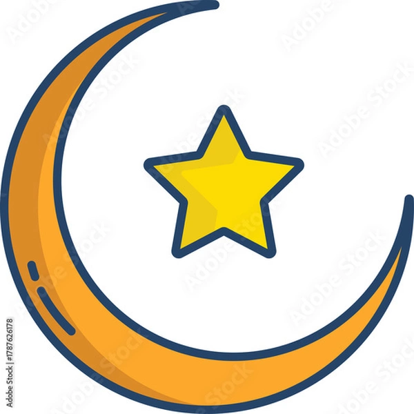 Obraz Stylized Yellow Crescent Moon With A Star Icon Against A Transparent Background Representing Islamic Holidays And Celestial Themes