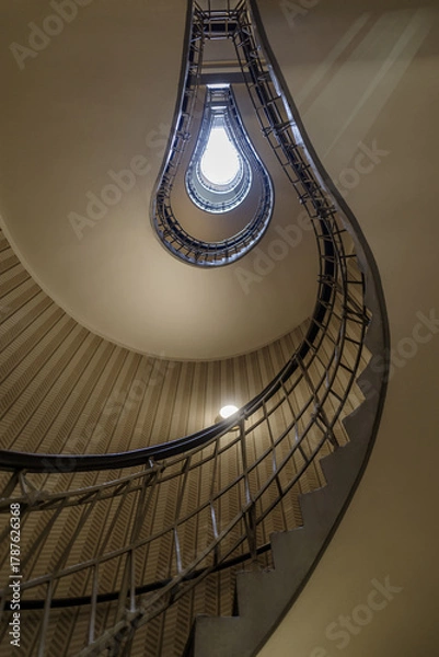 Obraz Cubism style spiral staircase with elegant design, from a dramatic perspective, Prague, Czech Republic