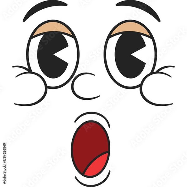 Obraz Surprised Cartoon Face With Wide Open Mouth Black Eyes And White Background Expressing Shock And Astonishment A Simple Graphic Illustration