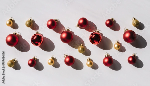 Fototapeta Red Christmas Ornaments on White