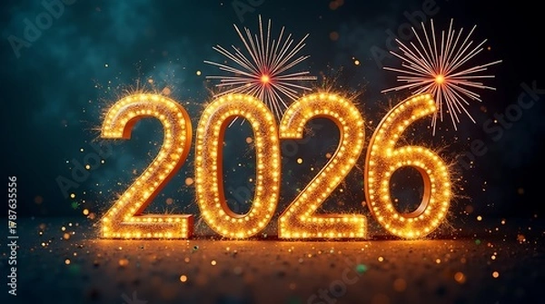 Fototapeta Golden Fireworks 2026 – A Sparkling New Year Celebration