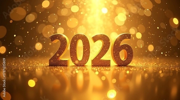 Fototapeta Golden Glow 2026, Shining Start of a New Year Celebration