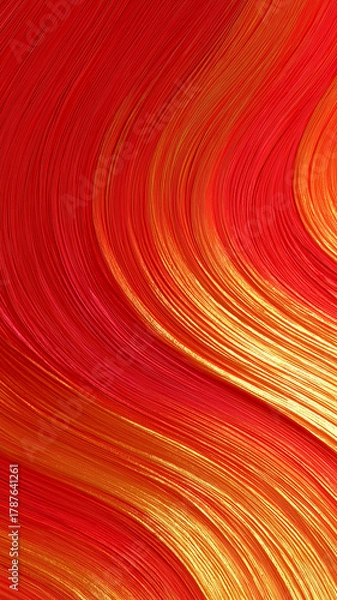Fototapeta Vibrant abstract image featuring flowing red and gold brushstrokes creating dynamic wave pattern. rich colors blend seamlessly, evoking sense of movement and energy