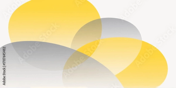 Fototapeta Abstract overlapping yellow and gray shapes with soft gradients on a white background