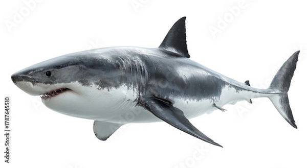 Obraz Realistic great white shark illustration detailed scales and fins on transparent background