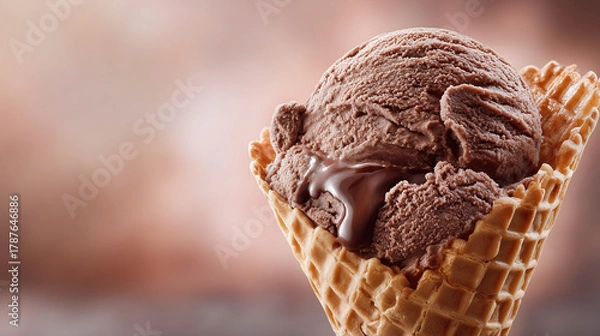 Fototapeta Waffle Cone with Chocolate Ice Cream