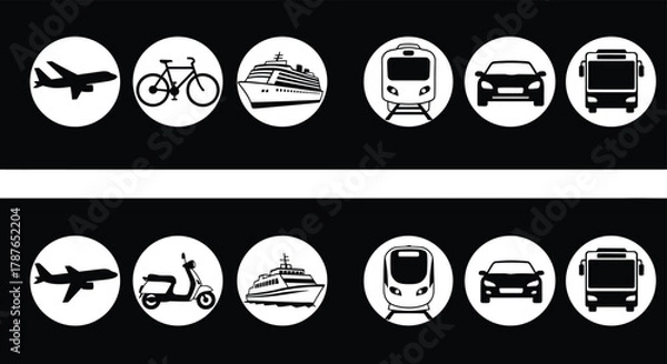 Fototapeta Transportation Silhouette Set Various Vehicles Clip Art, Travel Pictogram, Transport System Vector Design Elements
