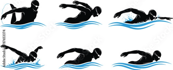 Fototapeta Swimmer Stroke Silhouette: Aquatic Athlete in Motion on Transparent Background for Sports Design