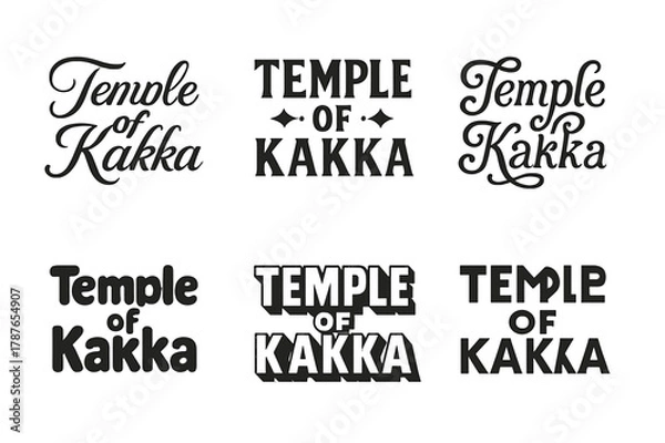 Fototapeta Diverse Lettering Styles. Temple of Kakka. Set lettering. harmonious lettering variations of the same emblematic concept, each with different