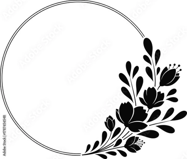 Fototapeta Botanical Frame Design: Elegant Circle with Floral Accent for Invitations and Decor