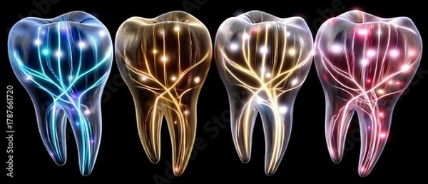 Fototapeta Colorful Artistic Representation of Tooth with Neon Light Effects