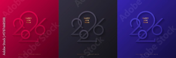 Fototapeta Set of 2026 New Year greeting design. Holiday greeting card.  Holiday design for flyer, greeting card, invitation, calendar, etc. Vector illustration.
