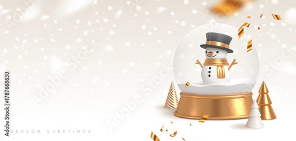 Fototapeta Christmas greeting card with snowglobe and christmas tree. Design with copy space. Vector illustration.