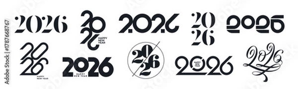 Fototapeta Set of 2026 new year logo. Number of year design. Design elements for greeting card, invitation, calendar, etc. Vector illustration.