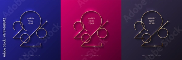 Fototapeta Set ot golden 2026 New Year greeting card. Holiday greeting card. Vector illustration. Holiday design for flyer, greeting card, invitation, calendar, etc. Vector illustration.