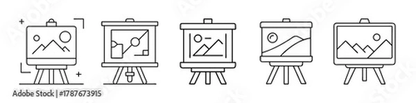 Obraz Easel and canvas line icon set vector illustrations