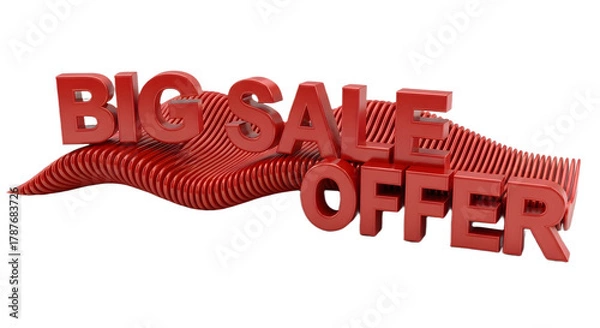 Fototapeta A red big sale offer text on a red striped platform on white background with transparent background