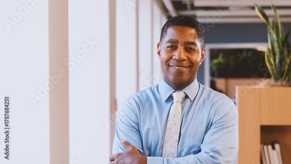 Obraz Portrait Of Smiling Mature Businessman In Modern Office