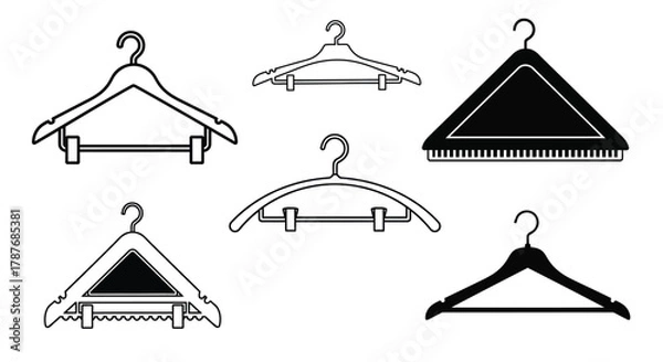 Fototapeta Illustration of various types of clothes hangers in black and white editable vector file