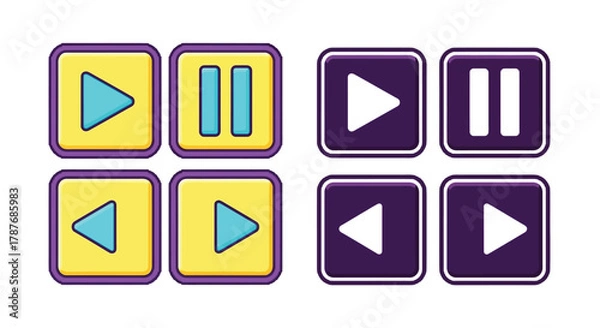 Fototapeta Illustration of play pause and rewind buttons in two color sets editable vector file