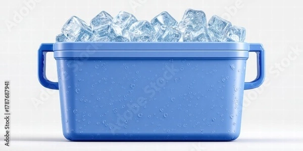 Obraz A blue cooler brimming with ice cubes, perfect for keeping drinks cold.