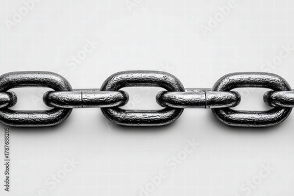 Obraz A close-up view of a metal chain links, showcasing strength and connection against white.