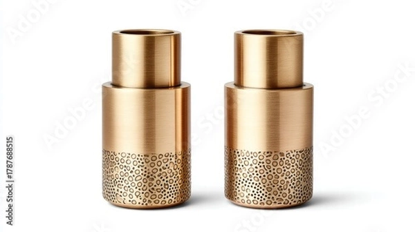 Obraz Elegant gold candle holders on a white background