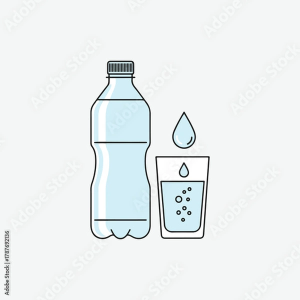 Obraz Minimalist Water and Beverage Plastic Bottle, Glass, and Water Drop Vector Collection