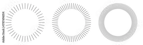 Fototapeta Black Radial Sunburst Frame – Thin Straight Circle Lines, Sun Rays, Speed Lines, Ray Beams, Circular Spokes, Abstract Illusion Pattern