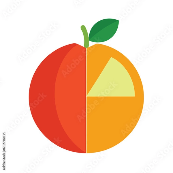 Fototapeta Abstract Flat Design of a Half Peach Half Orange Fruit halves