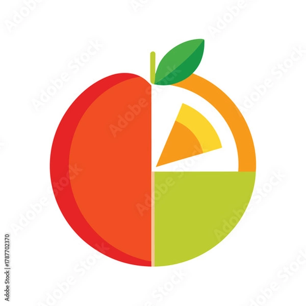 Obraz Abstract Flat Design of a Half Peach Half Orange and Green Fruit halves