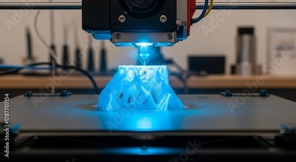 Fototapeta 3D Printer Creating a Blue Object with Precision.