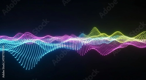 Fototapeta Abstract Glowing Waveform Visualization on Dark Background - Data Representation.