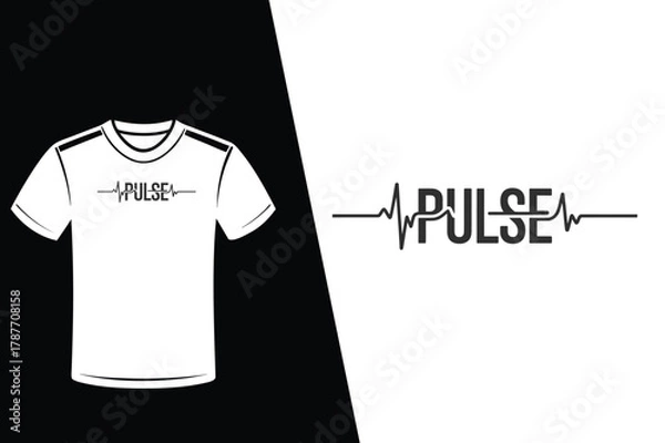 Obraz White t-shirt with black pulse electrocardiogram graphic and text vector illustration