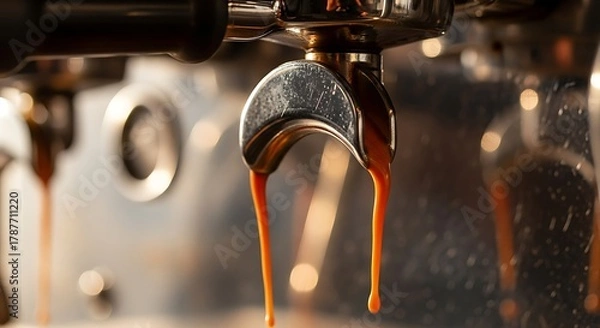 Fototapeta Close-up of Espresso Machine Extracting Coffee with Rich Aroma.